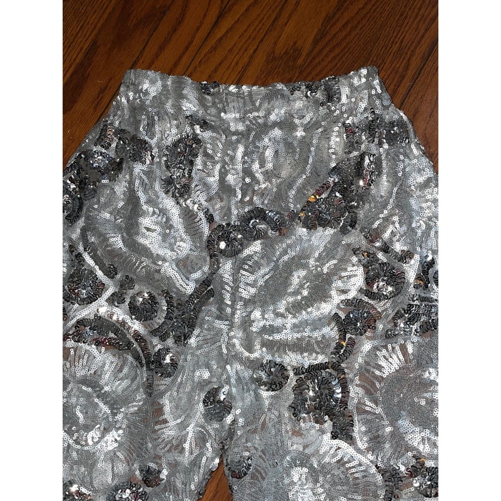 Handmade silver sequined sheer embellished formal evening disco y2k boogie Pants - Picture 7 of 12